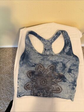 Pink Lotus Blue Tie-Dye Racerback Crop Top with Mandala